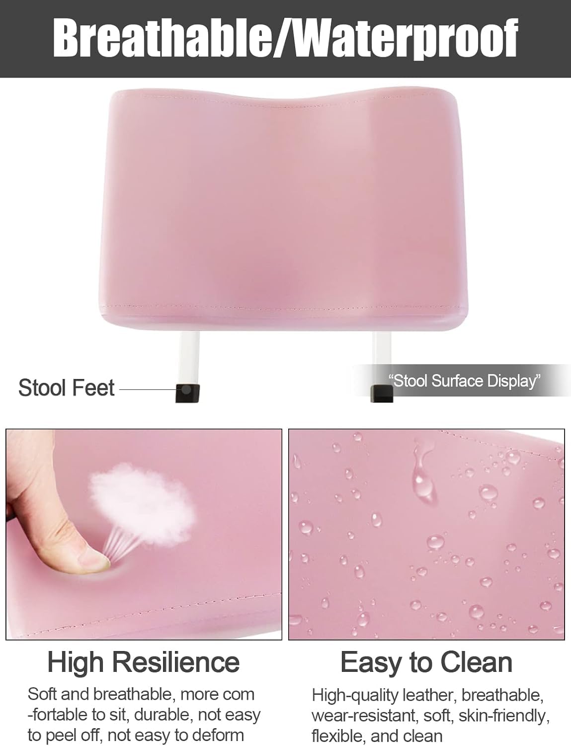 EBANKU Reposapiés para pedicura, taburete de salón, spa, belleza, pedicura para el hogar, altura ajustable del asiento, equipo de uñas (rosa)