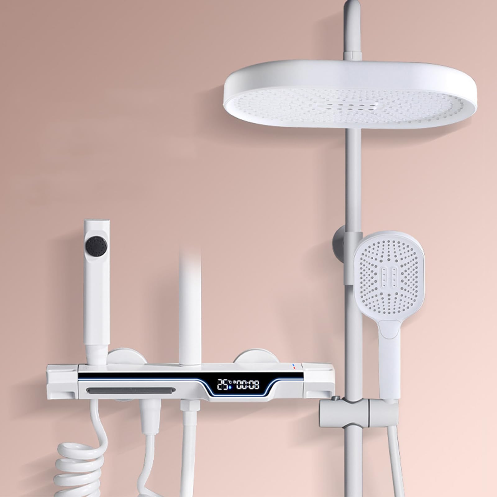 ZYCHSJXA Shower Faucet Set s Complete White, Digital Display for Bathroom, Wall Mount Mixer Combo with Rain, Hand, Waterfall Tub Spout, Bidet