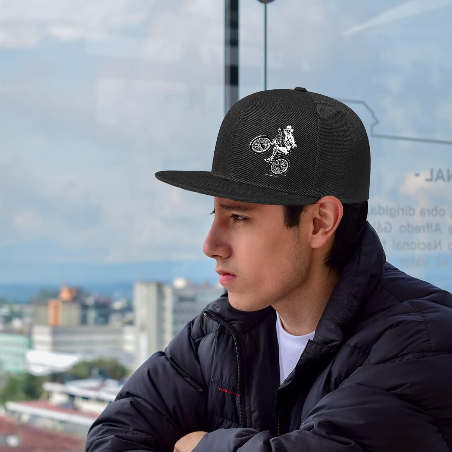 Skull Finger Flat Bill Hats for Men Black Mens Snapback Hat Baseball Cap Fitted Hat Rock N Roll Skeleton Hand Snap Backpack - Image 5