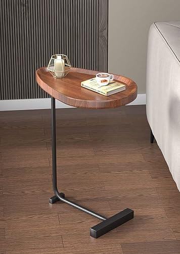 Miniatura 2 de SRNSAEB Mesa de aperitivos para patiosala de estar con soporte negro, pequeña mesa auxiliar en forma de C para dormitorioespacio pequeño, mesa de