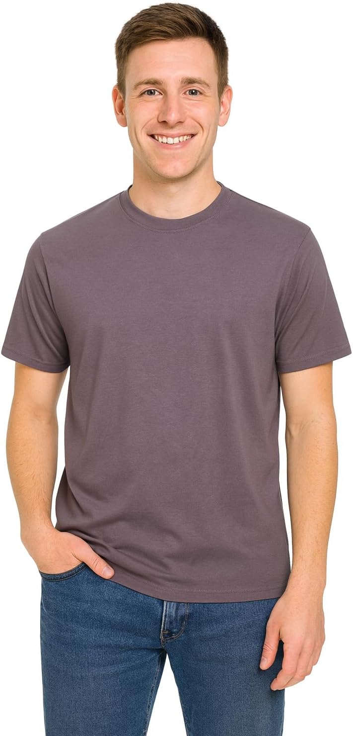 Men's 100% Cotton Crew Neck T-Shirt Classic Fit Plain Breathable & Soft Short Sleeve Tee