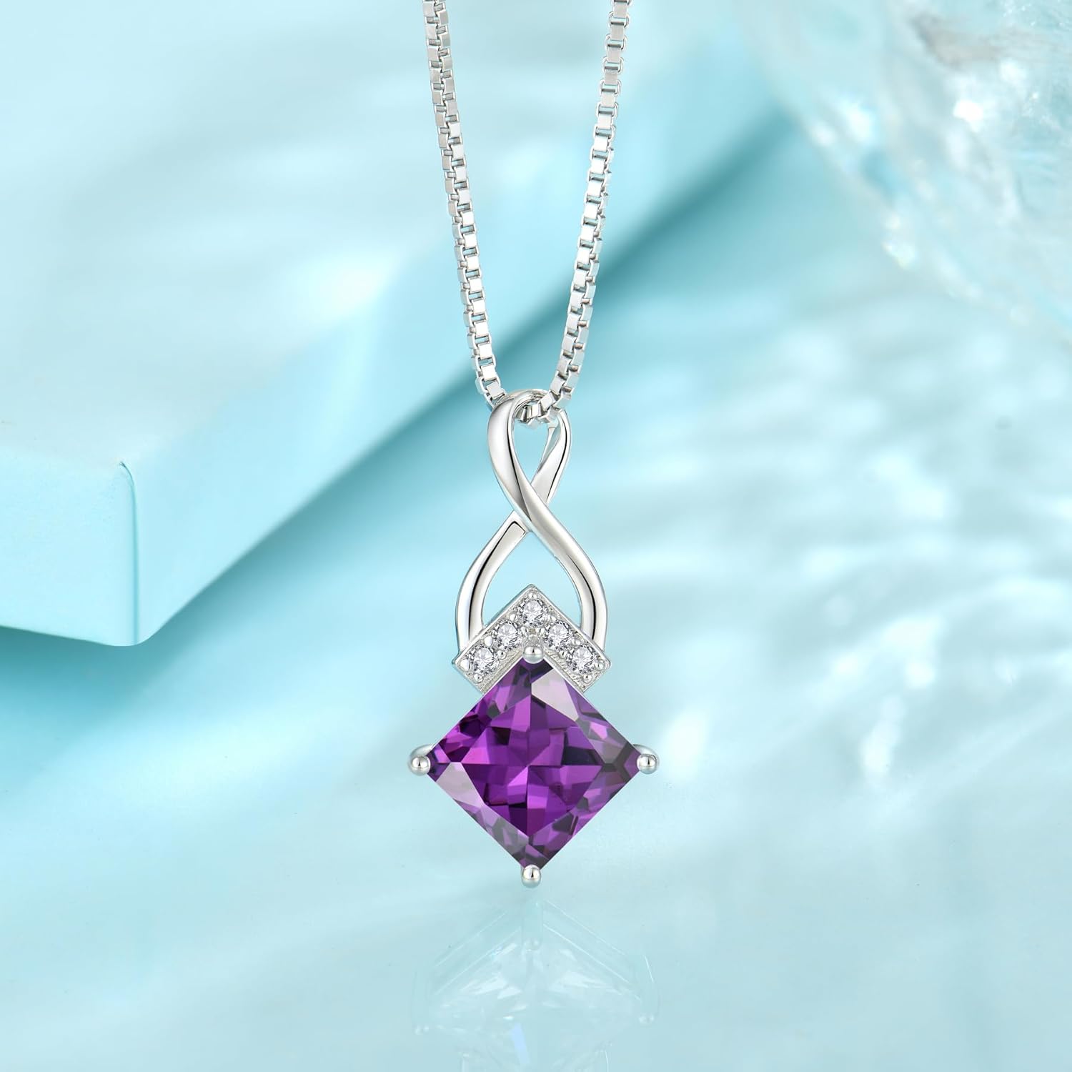 Infinity Necklace 925 Sterling Silver Princess Cut Pendant Birthstone Jewelry for Women - Image 4