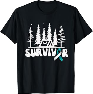 Forest Camping Cervical Cancer Awareness Camper Survivor T-Shirt
