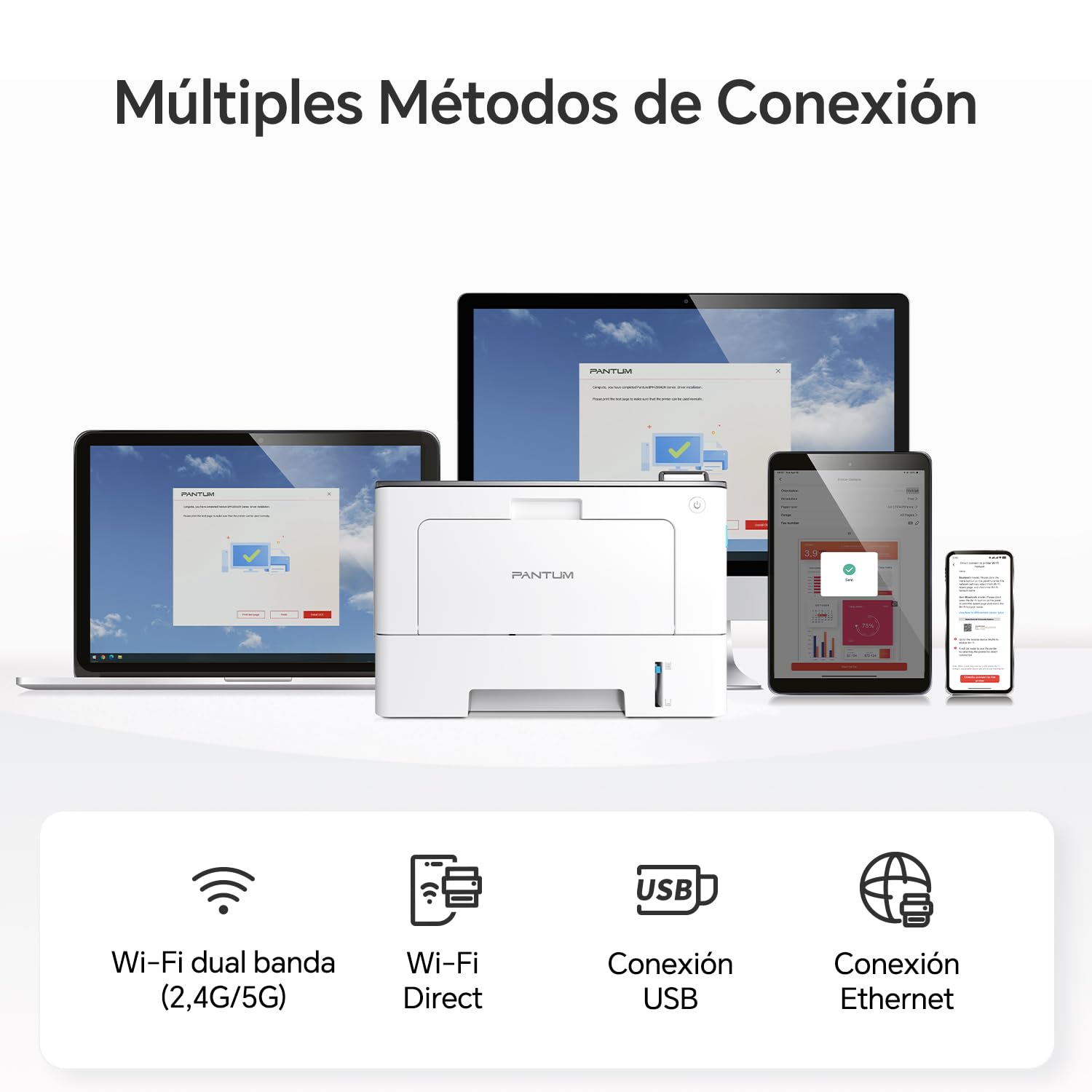 PANTUM BP5200DW Impresora Láser Monocromo 42ppm, Impresión a Doble Cara Automática, WiFi, Red y USB, Controlador en 1 Clic, Incluye Tóner Inicial 3.000 Páginas