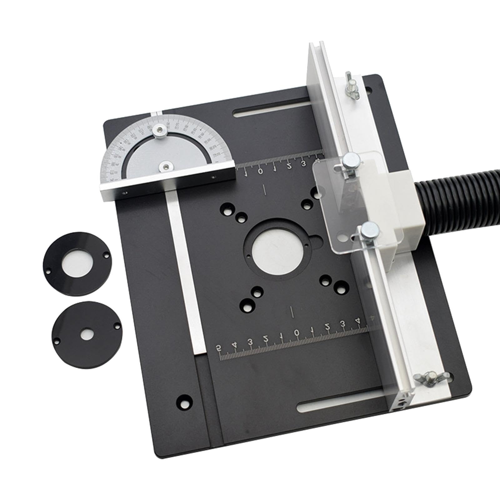 Placa para Router Inserto para Mesa Banco Trabajo Fresadora Aluminio Expansible Instalable Fácil Adecuada para Carpintería Manualidades Taller, a con regla de respaldo