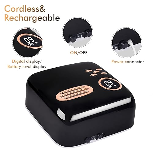 Miniatura 2 de Lámpara de uñas LED UV, luz LED inalámbrica de 72 W para uñas de gel, lámpara LED de secado de uñas de gel de 15600 mAh con 4 modos de temporizador