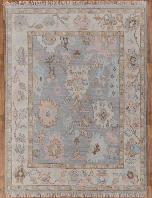 RIDA HANDLOOMArea Rug Hand Knotted Modern Oushak Rug for Living Room, Dining Room, Office, Bedroom, Hand Knotted Oushak Rug, 5x8 feet Gray and Beige