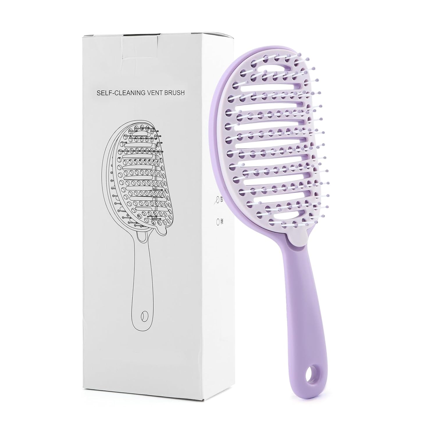 Self Cleaning Hair Brush,Easy Clean Detangling Brush,Purple