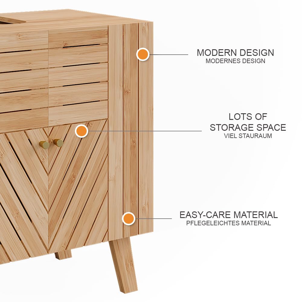 Vicco Waschbeckenunterschrank Lucie, Bambus, 60 x 65 cm mit 2 Türen, zur platzsparenden Aufbewahrung von Badutensilien geeignet