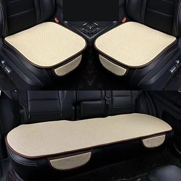Car Seat Cover, Cushion Pad Mat Protector for Auto, Universal for Sedan Hatchback SUV, Car Interior Accessories - Linen/Flax - 2 Front & 1 Rear Seat Cover