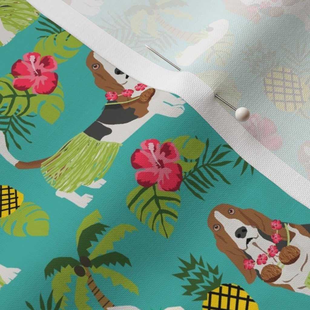 Spoonflower Fabric - Basset Hound Dog Tropical Summer Turquoise Dogs Hounds Hawaiian Beach Printed on Petal Signature Cotton Fabric by The Yard - Sewing Quilting Apparel Crafts Decor