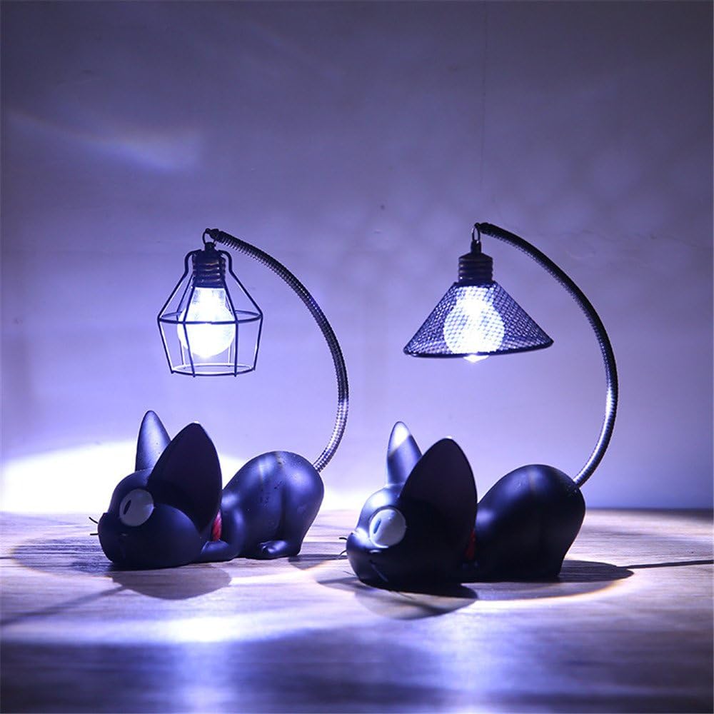Kimkoala Night Light Cats Figures, 2 Pcs Resin Black Cats with Night Lamp Action Figure Toys for Children Gift for Home Garden Decoration