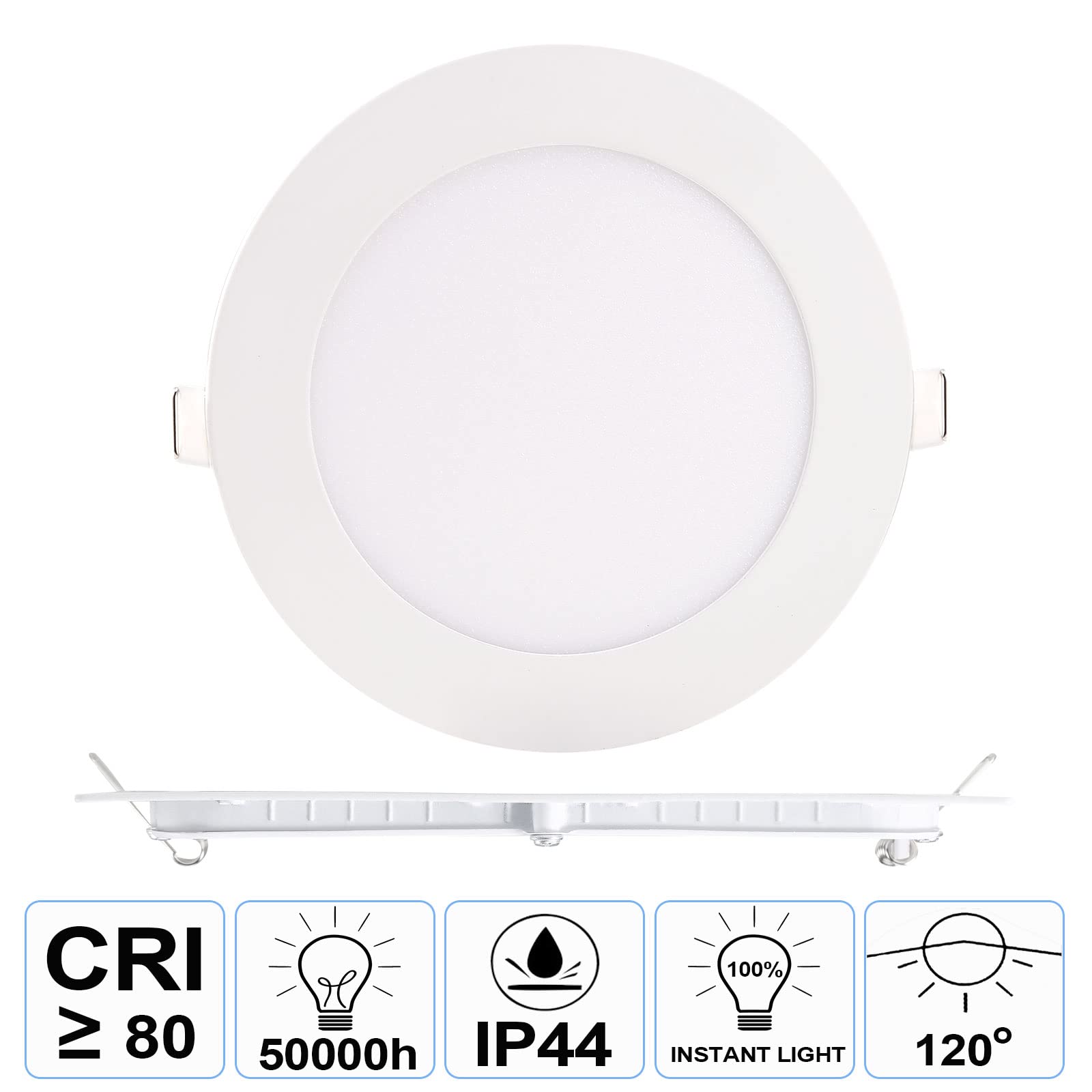 Set Di 6 Faretti LED Da Incasso Per Cartongesso – 9W 720LM Bianco Freddo 6500K, Foro 115-125mm, Ultra Sottile 25,5mm