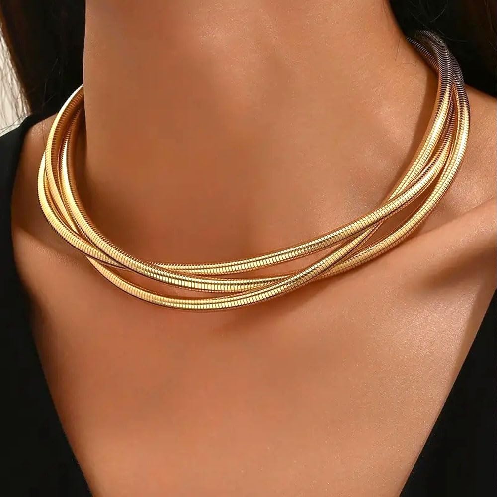 Chunky Gold Statement Choker Neckalce for Women Layered Snakebone Chain Collar Necklace Twist Wrap Stainless Steel Choker Punk Aesthetic Jewelry Gifts - Image 2