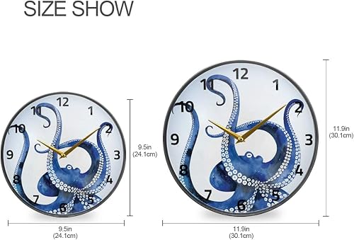 Miniatura 2 de ALAZA Blue Marine Kraken - Reloj de pared de pulpo con pilas, silencioso, sin tictac, para decoración de sala de estar, 12 pulgadas  9.5 pulgadas