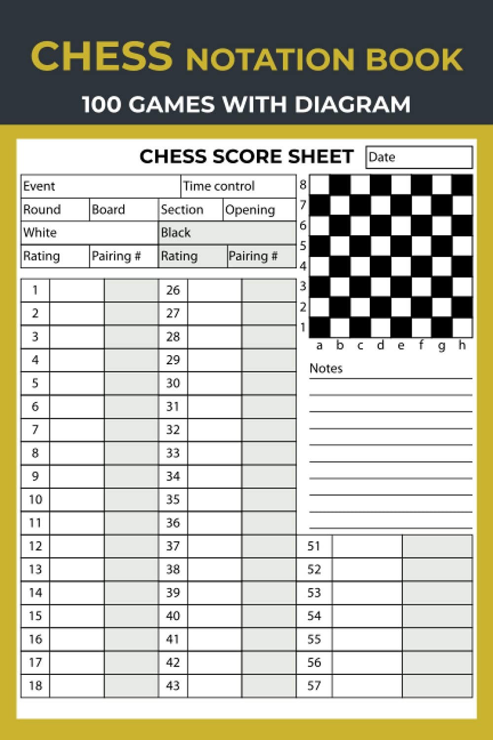 Chess notation book 100 Games Sheets with Diagram Perfect Gift for