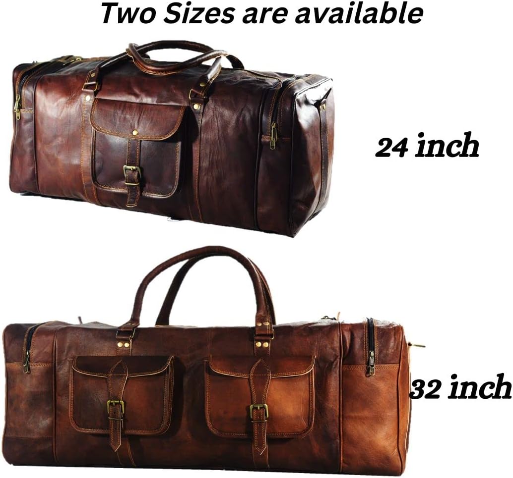 Duffel Bag Genuine Vintage Brown Leather Goat hide 24" Travel Luggage bag - Image 5