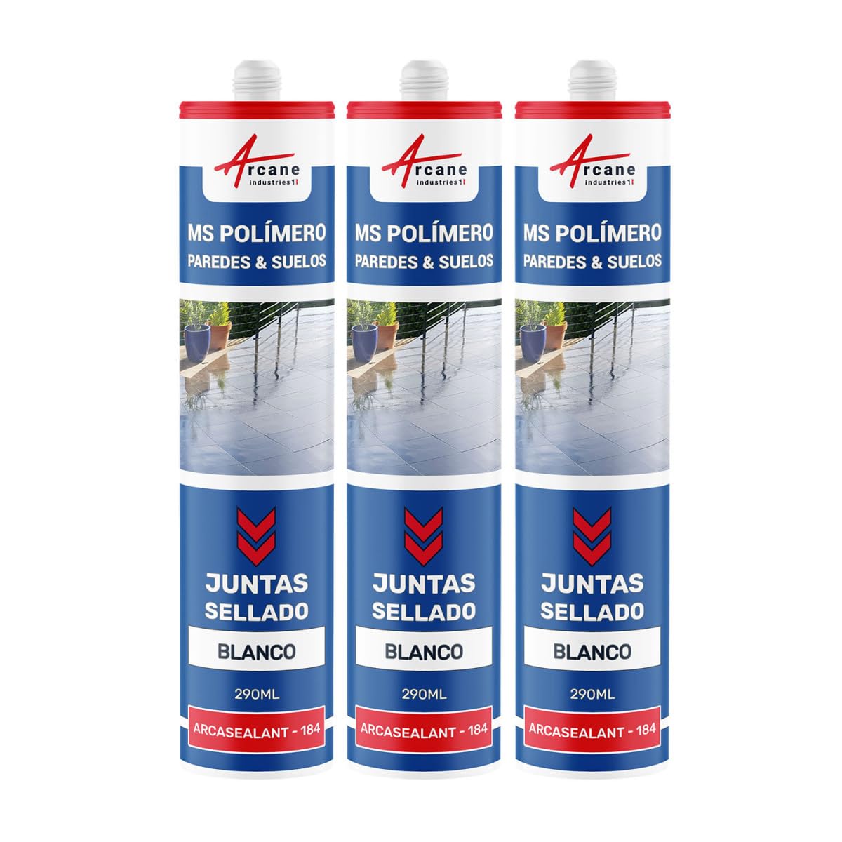 Adhesivo MS Polímero, Masilla Impermeable, Vidrio 290 ml x 3 Blanco Puro - - RAL 9010