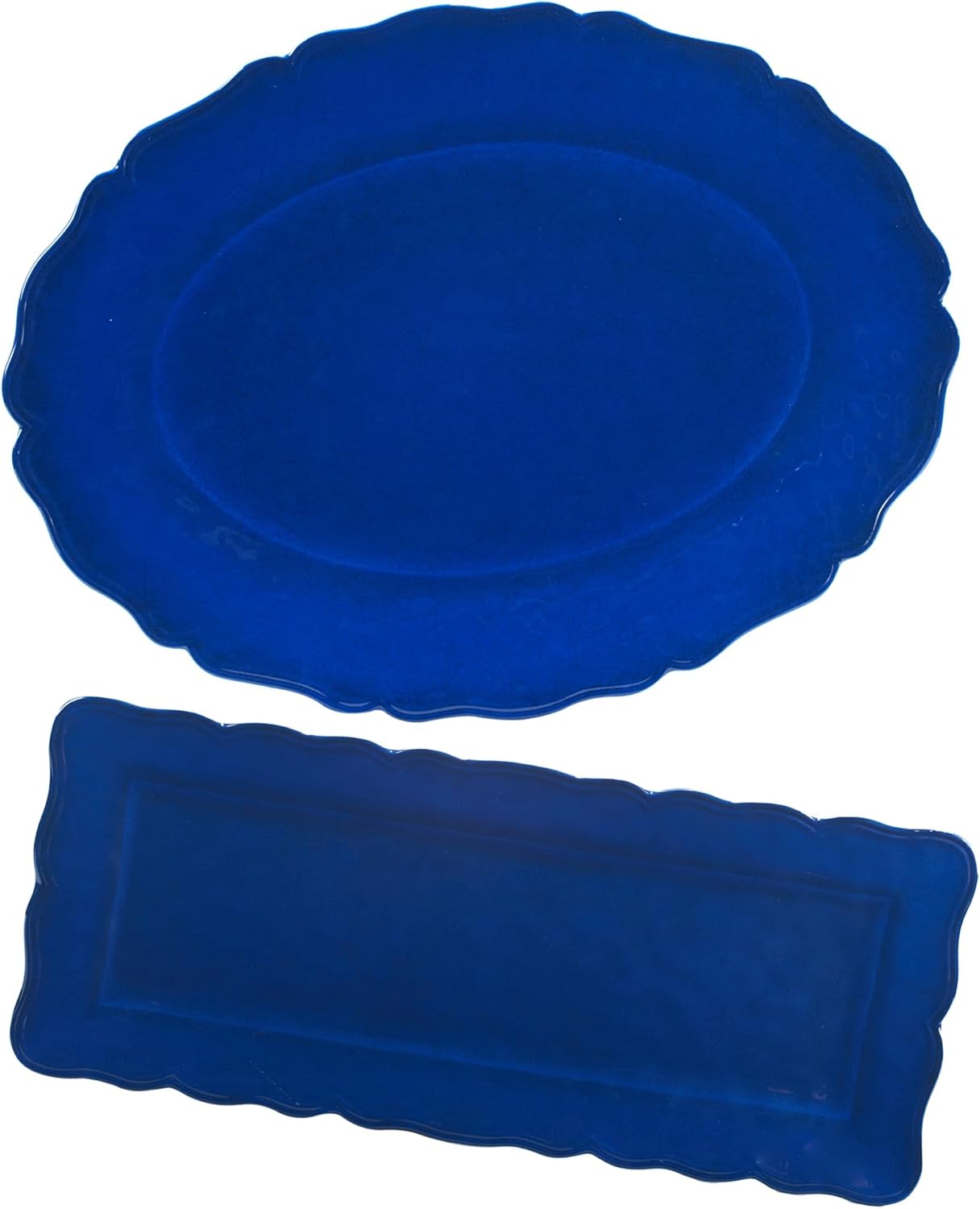 Isabella Blue Melamine 2 Pc Platter Serving Set – Oval and Rectangular Platters – Unbreakable, Dishwasher Safe, Indoor Outdoor Use – Appetizers, BBQ, Charcuterie, Holiday Entertaining