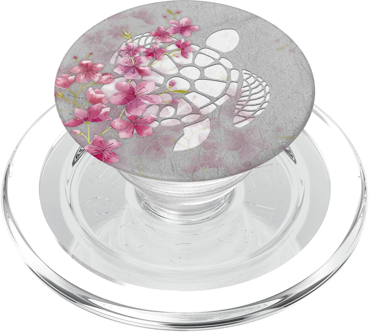 White Turtle Pink Floral pattern On Grey Rustic PopSockets PopGrip for MagSafe