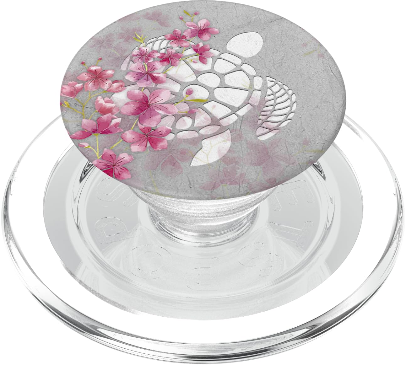 White Turtle Pink Floral pattern On Grey Rustic PopSockets PopGrip for MagSafe