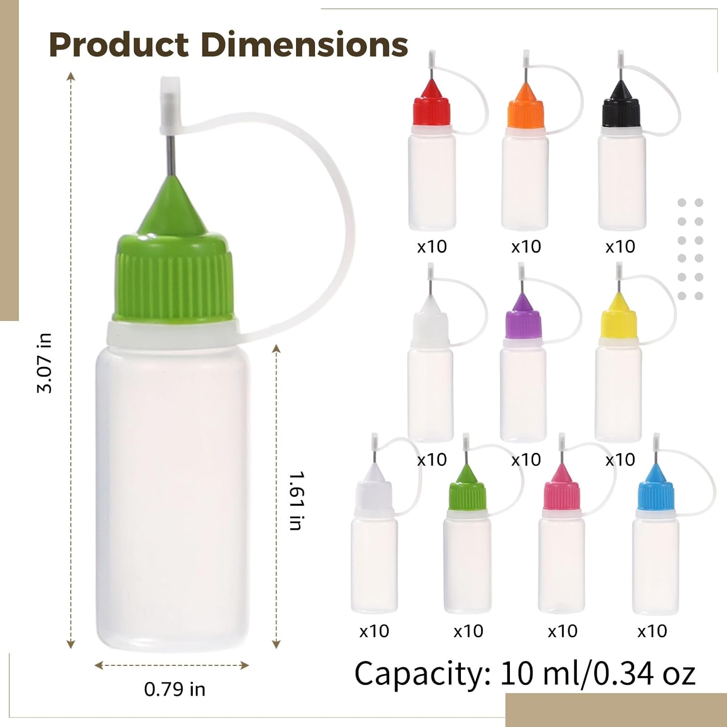 100Pcs Precision Tip Applicators, 10 ml/0.34 oz Mini Needles Applicator Bottles, Fine Tip Squeeze Glue Bottles, Ideal for Liquid Oil DIY, Quilting, Acrylic Painting, and Craft