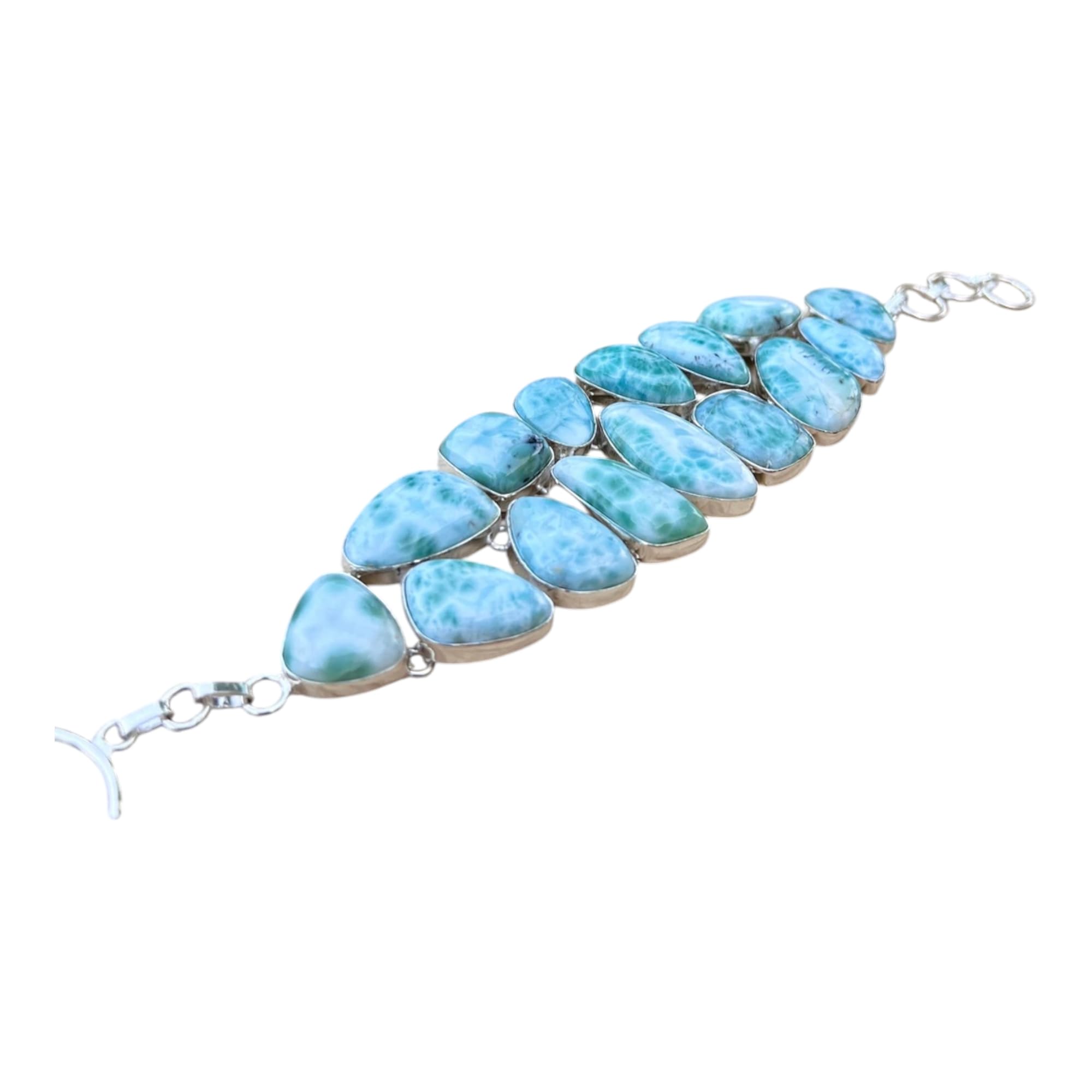 Larimar bransoletka damska z naturalnym niebieskim kamieniem szlachetnym, ręcznie wykonana, ze srebra wysokiej próby 925, regulowana, larimar, srebrna bransoletka larimar, regulowana, srebrna