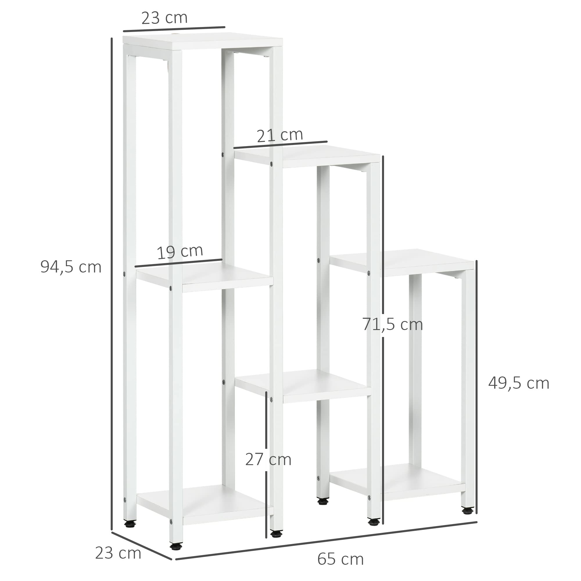 Outsunny Soporte para plantas con 7 estantes, estantería para plantas, flores, estantería de jardín, para salón, esquina, balcón, carga hasta 2 kg (cada nivel), color blanco, 65 x 23 x 94,5 cm