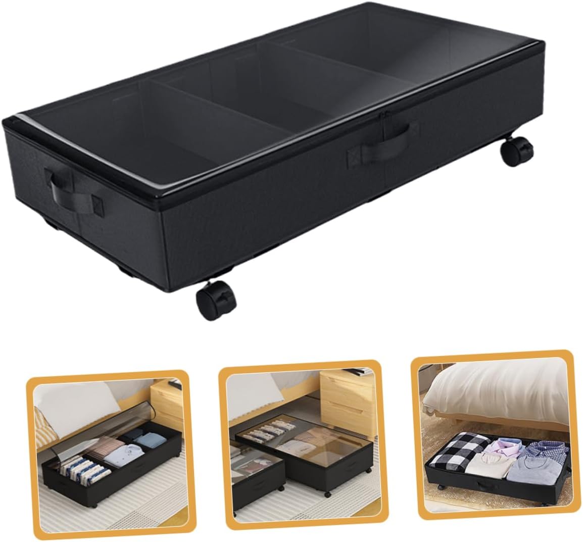 Bed Storage Organizers Wheel Design Storage Bag for Bed Quilts Clothes Oxford Cloth Black