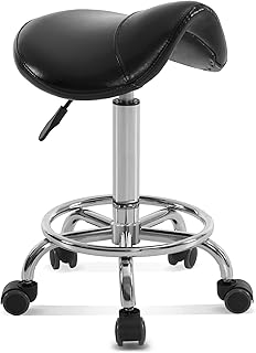 Barberpub Rollhocker Sattelhocker Höhenverstellbar, Bürohocker mit Rollen, Hocker für Arbeitszimmer Office Salon, Ergonomischer Bürostuhl, H110(Schwarz)