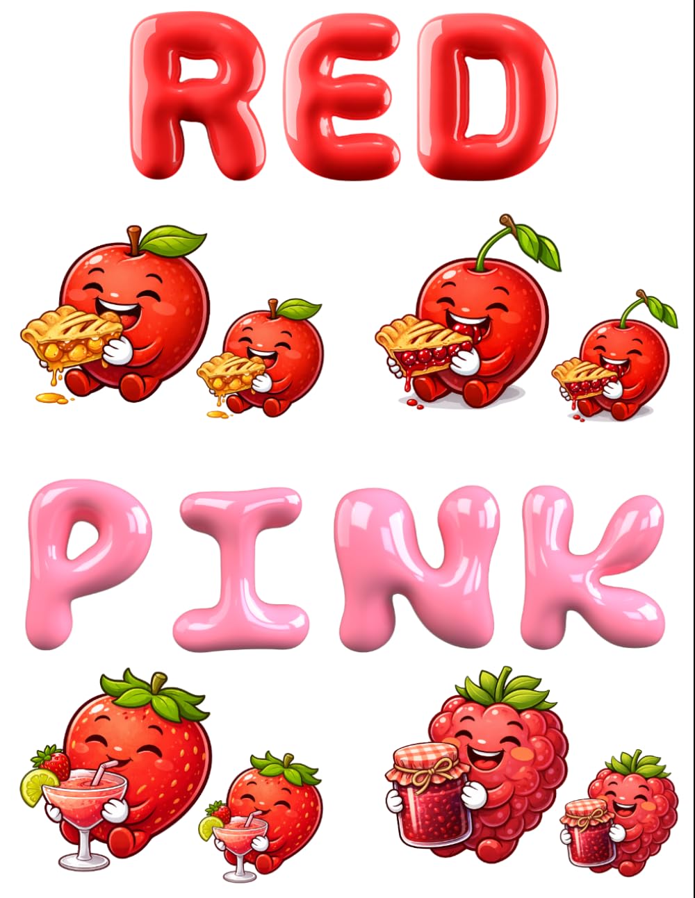 Red & Pink: Cherries, apples, strawberries, and raspberries. (Fruit)