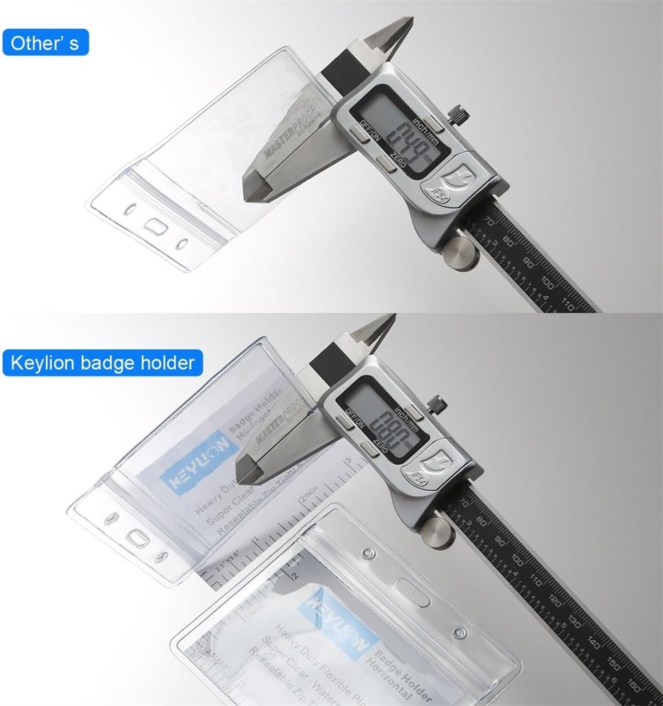 KEYLION 6 Pack Horizontal Name Tag ID Card Holders, Heavy Duty Clear Plastic Sleeve Cover w Waterproof Resealable Zip, fit 5 pcs Credit Card Size Cards or 3.5" x 2.5" Name Badge Inserts