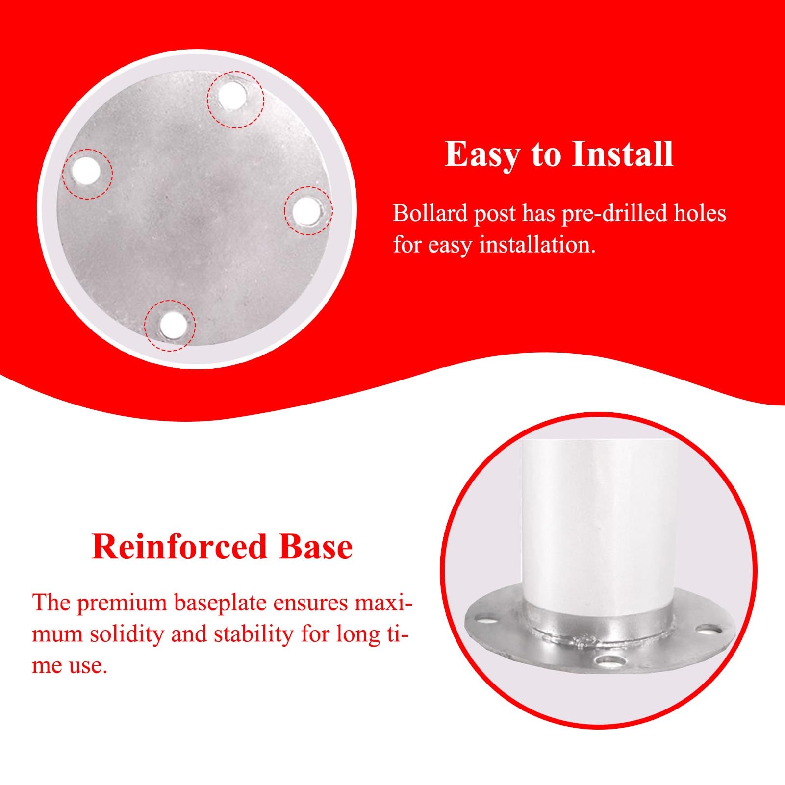 Generico Confezione da 2 dissuasori di Sicurezza con Striscia Riflettente, palo e Base in Acciaio, delimitatore Resistente per vialetti e Aree sensibili (80x114 cm, Spessore 2 mm)