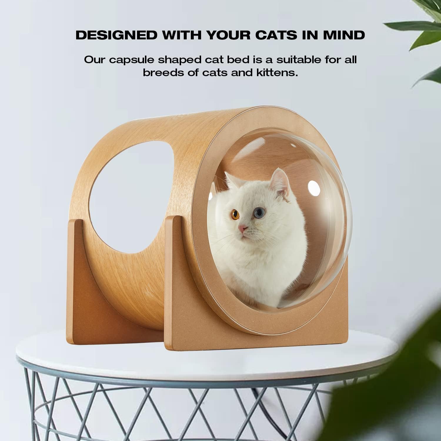 review Erinnyees Cat Bed Capsule, Wooden Cat Condo Modern Cat Spaceship with Acrylic Dome, Large Transparent Capsule Indoor Cat House, Covered Cat Beds Furniture