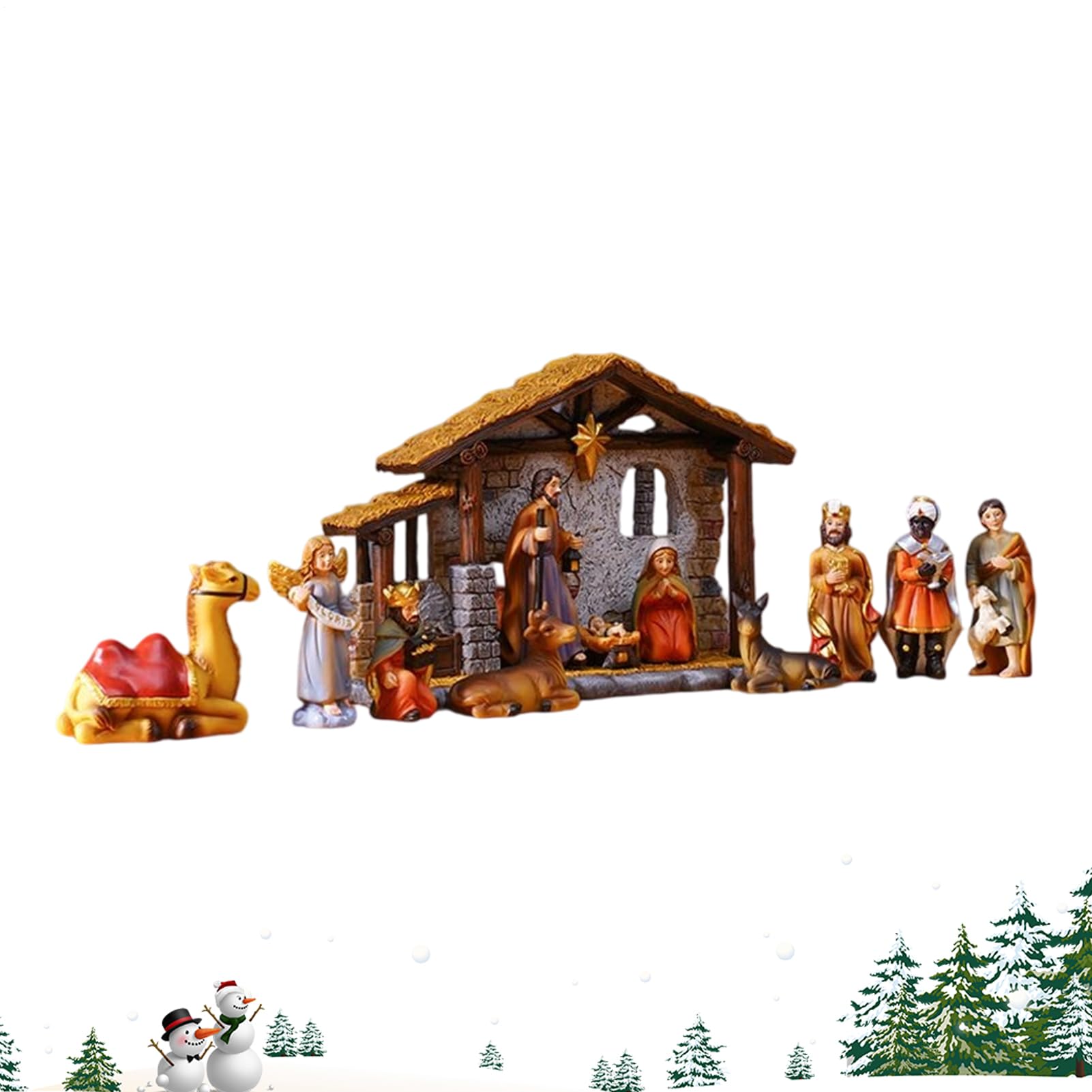 Nacimiento Navideño Nacimiento Escena Religiosa Decoración | Figuras Miniaturas Decoración Navidad Para Interior Exterior Mesa Estante Chimenea Patio Terraza