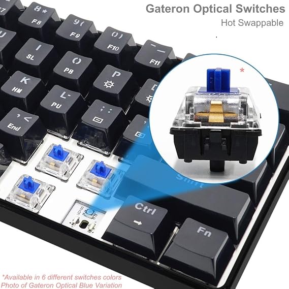 لوحة مفاتيح الألعاب الميكانيكية GK61 - 61 مفتاحًا بإضاءة RGB متعددة الألوان وإضاءة خلفية LED سلكية قابلة للبرمجة للكمبيوتر الشخصي/Mac Gateron Optical باللون الفضي والأبيض