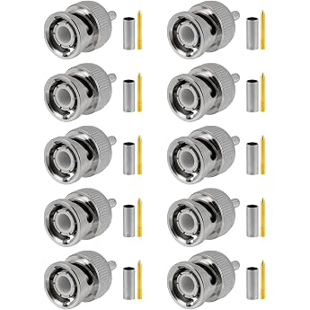 Vecy's BNC Connectors 50 Ohm BNC Crimp Male Connector for RG316 RG174 RF Coaxial Cable Pack of 10
