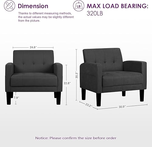 Miniatura 26 de TYBOATLE Juego de 2 sillas decorativas para sala de estar, acogedoras sillas decorativas negras copetudas modernas de mediados de siglo con brazos