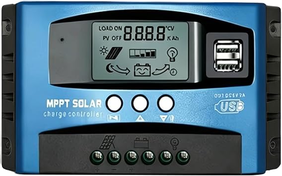 100A MPPT Solar Charge Controller Solar Panel Regulator - Auto-Detect 12V/24V System with Adjustable LCD Display Dual USB Port Timer Setting PWM Auto Parameter Fits for Lead-Acid & Lithium Batteries
