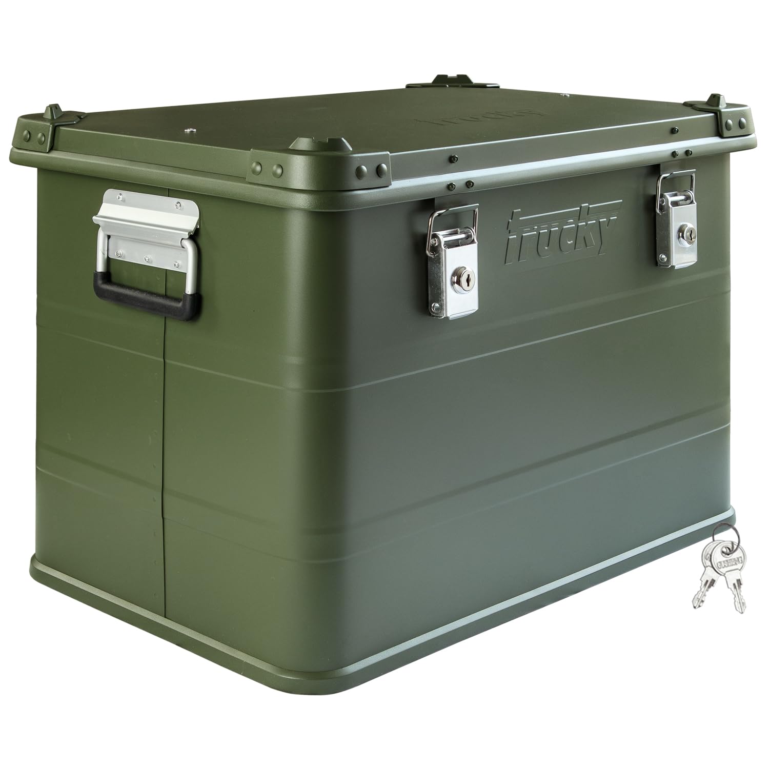 Trucky Aluminiowe pudełko z pokrywką, kolor zielony, skrzynka aluminiowa, 75 l, metalowe pudełko do przechowywania, zamykane