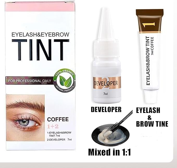 Eyelash and Eyebrow Tint Kit - Light Brown, Waterproof, Long Lasting - 2 in 1 Brow and Lash Dye - Natural Shaping Kit - Lasts Up to 4 Weeks