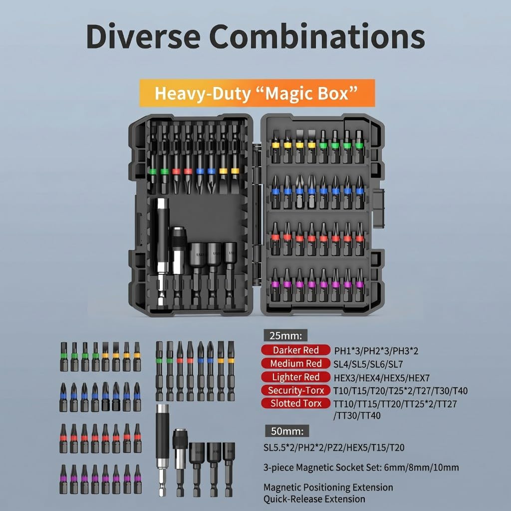 Jeu D Embouts De Vissage 45 Pieces Magnetiques Inoxydable Pour Visseuse A | Oxyde Noir, Haute Résistance, Antirouille, Magnétique, Serrage Rapide, Coffret Portable, Bricolage, 50mm