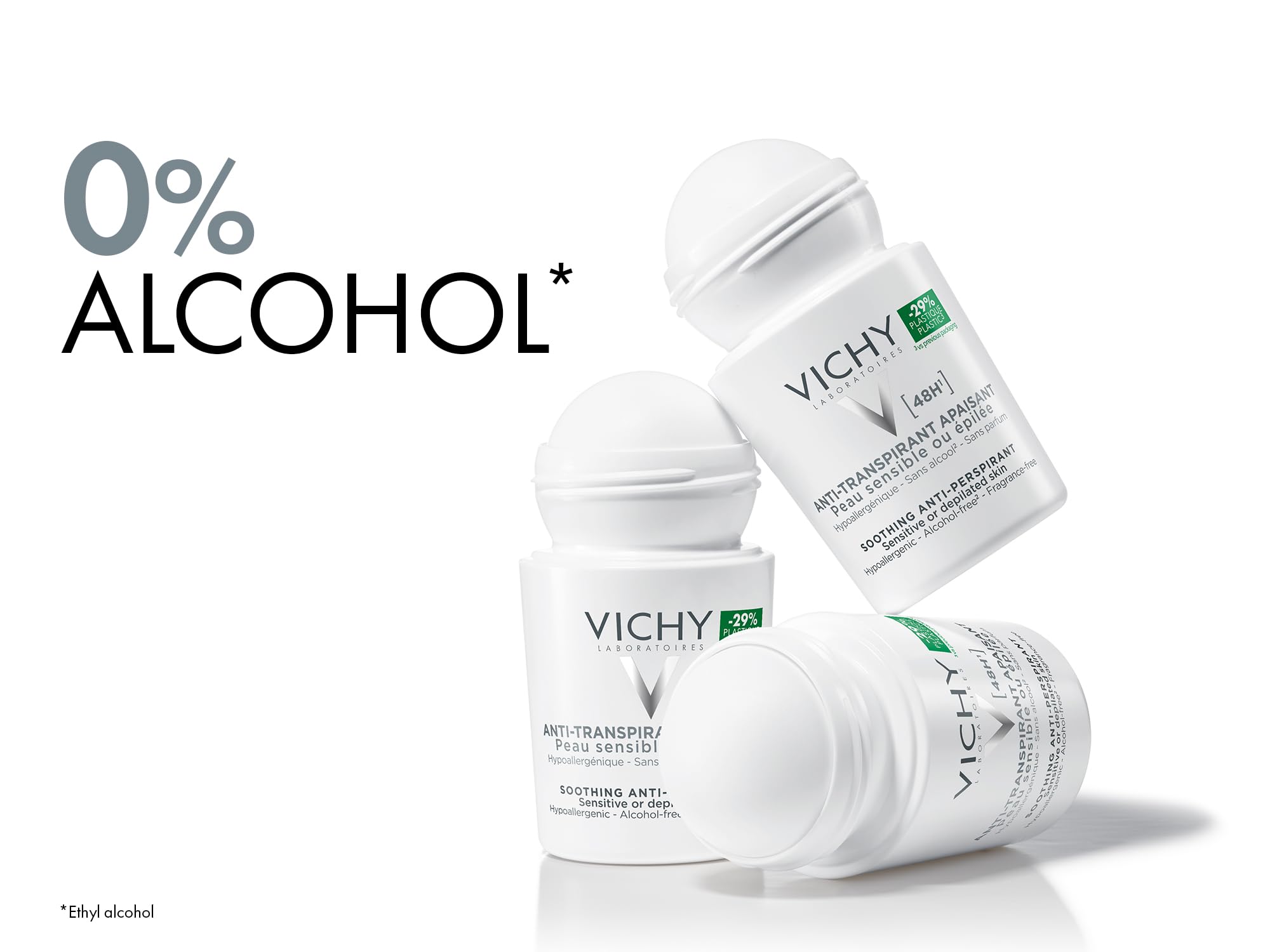 Vichy Soothing 48H Deodorant Roll-On for Sensitive Skin 50ml – Gentle Anti-Sweat & Anti-Odour Protection, Calms Irritation, No White Marks, Alcohol-Reduced Comfort