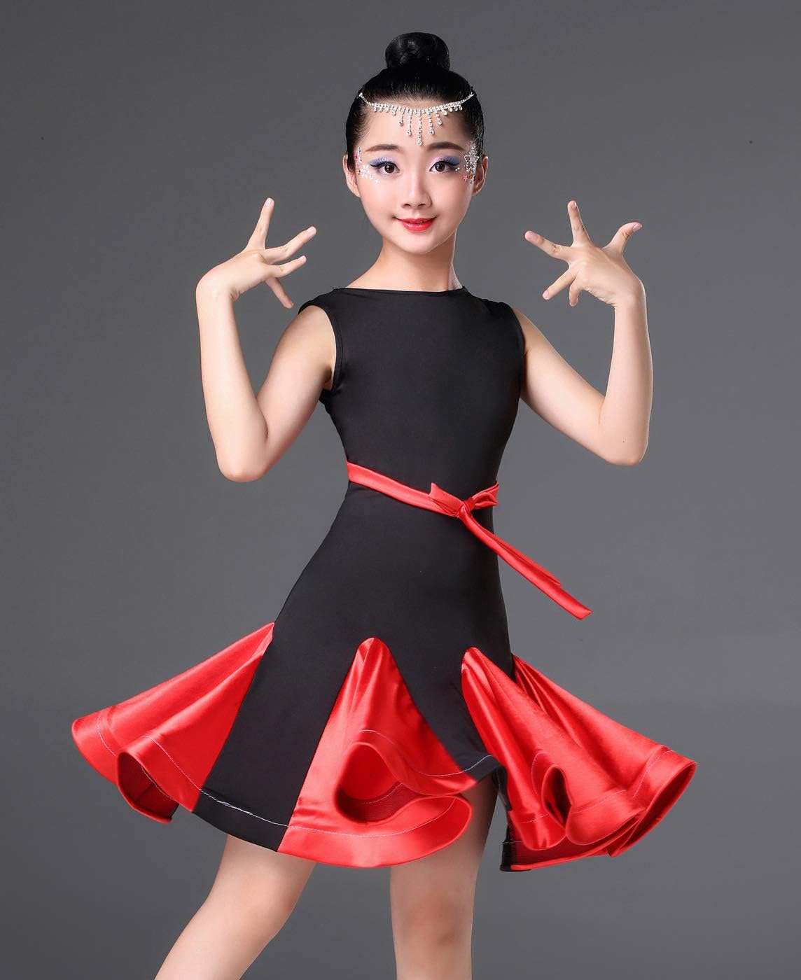 Happy Cherry Girl's Latin Dance Dress Skirt for Kids Ballet Tango Rumba Dancewear with Belt Dance Class Contest Costume