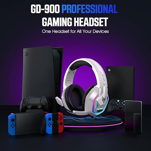 Vista 9 de Auriculares para juegos para PS5, PS4, Xbox Series X S, Xbox One, PC, Switch, Mac - Auriculares RGB sobre la oreja con sonido envolvente 7.1