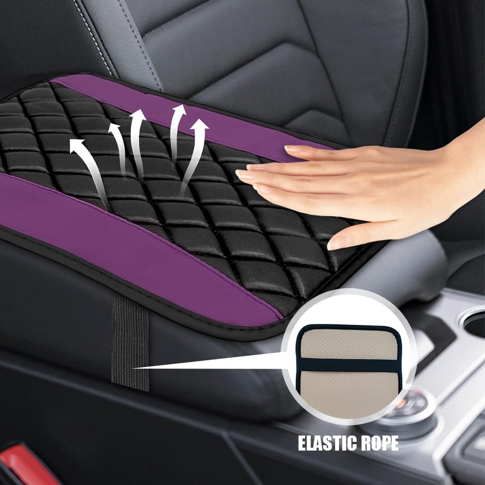 Car Center Console Cover, Auto Center Console Pad, Universal Waterproof Car Armrest Seat Box Cover, Car Decor Accessories Leather Auto Armrest Cover Protector for Most Vehicles (Purple) image 5
