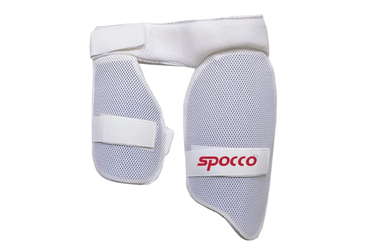SPOCCO | Cricket Thigh Combo Thigh Guard Ultimate Combo of Cricket Thigh Pad & Inner Thigh Pad (White) | TG90
