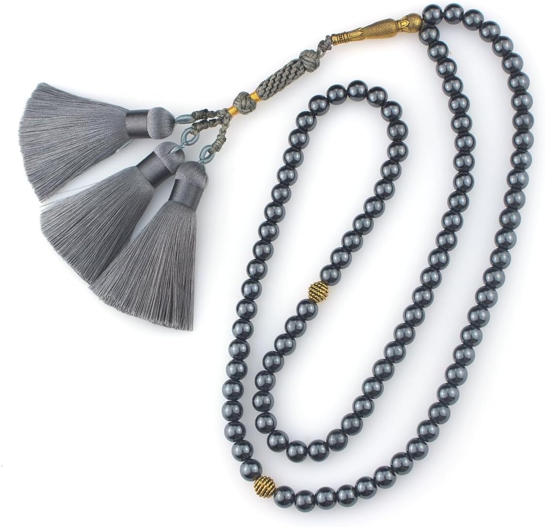 Muslims Islamic Dhikr Tasbeeh Tasbih Prayer Beads, 99 Hematite Beads with Tassel - Image 5