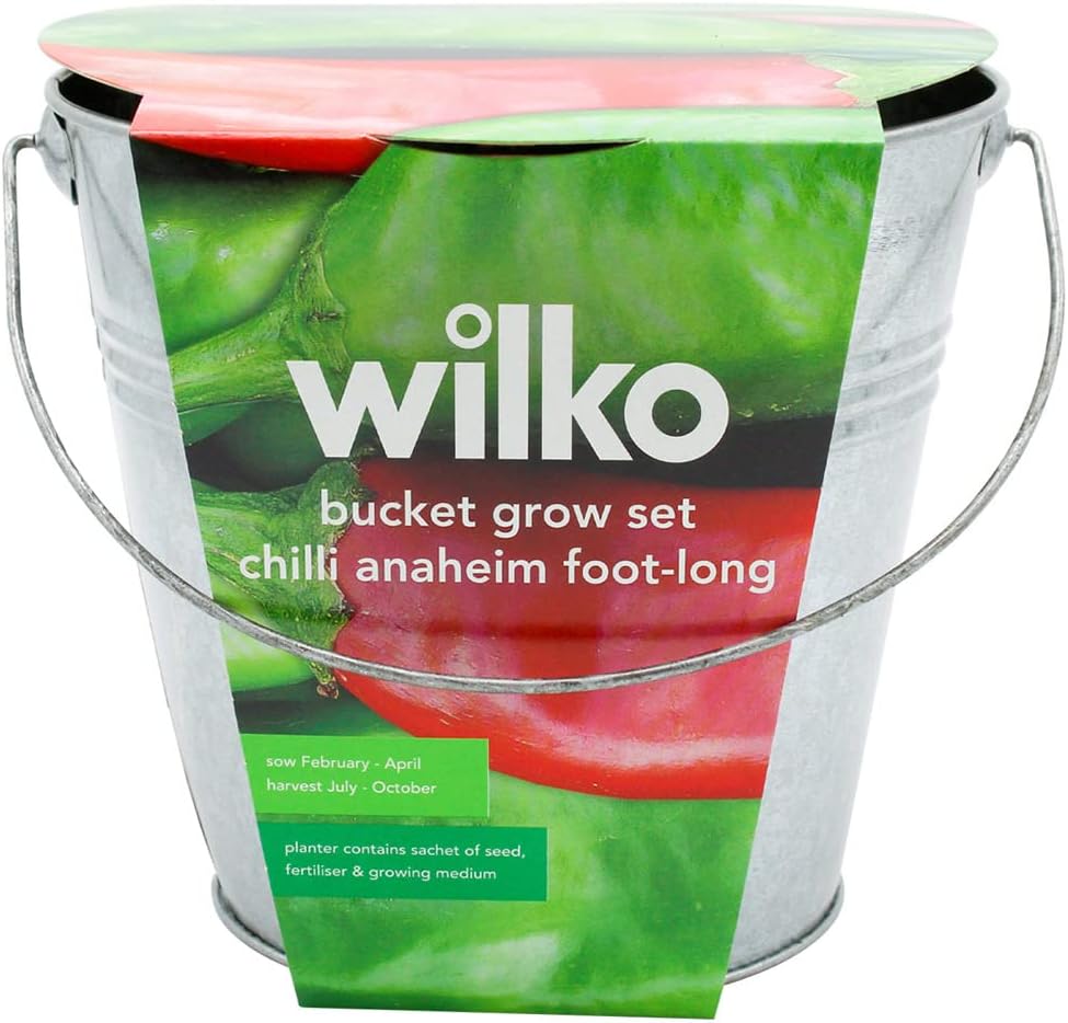 wilko Foot Long Chilli Grow Bucket, Includes a Galvanised Bucket, Soil