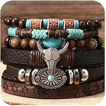 LAKIYOYO Turquoise Western Bracelets Vintage Stackable Western Cowgirl Bracelets Boho Ox-head Cactus Cross Cow Stretch Beaded Charm Jewerly STYLE 4